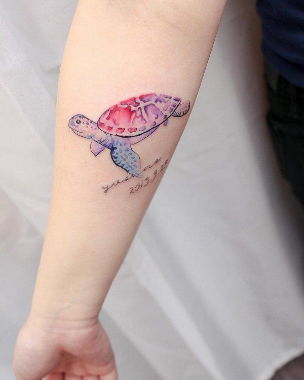 Tatouage de tortue en couleurs