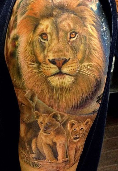 Tattoo lion et lionceaux